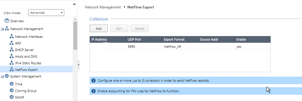 checkpoint netflow export