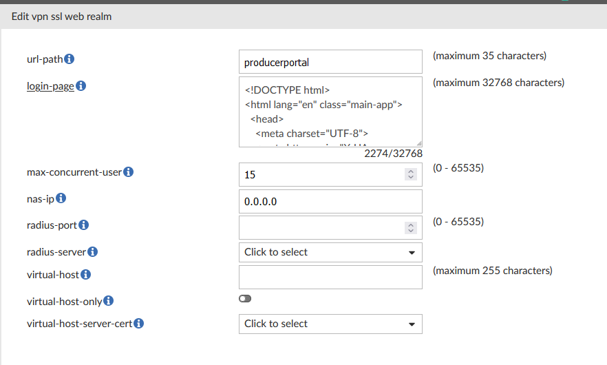 fortigate ssl vpn virtualhost