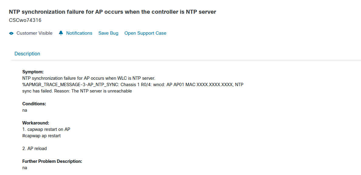 bug ntp cisco access points